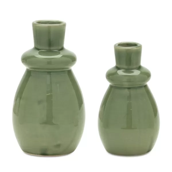 Vases-Kirkland's Home Terracotta Bottle Vases, Set Of 2 Green