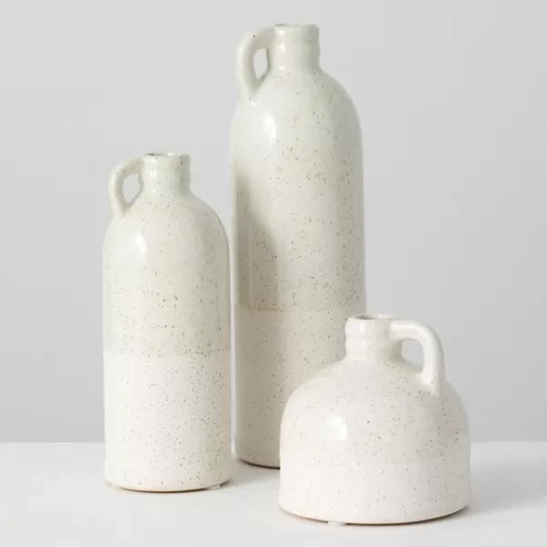 Vases-Kirkland's Home Terracotta Bottle Vases, Set Of 3 White