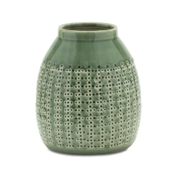 Vases-Kirkland's Home Terracotta Dotted Vase, 9 In. Green