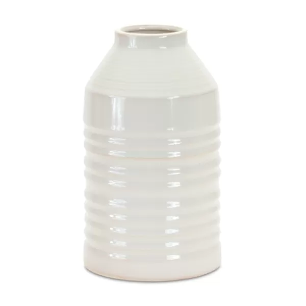 Vases-Kirkland's Home Terracotta Ribbed Vase, 10 In. White