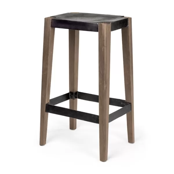 Bar Stools & Counter Height Stools-Kirkland's Home Terry Metal And Wood Cross Braced Bar Stool Black/Brown