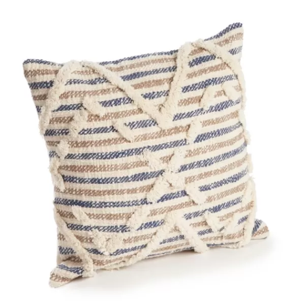 Pillows-Kirkland's Home Textured Blue Stripe Pillow Ivory/Blue