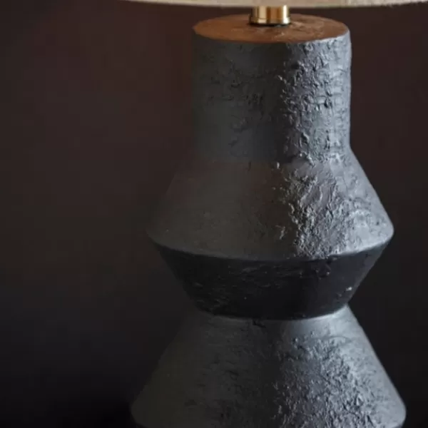 Table Lamps-Kirkland's Home Textured Ceramic Geometric Table Lamp Black