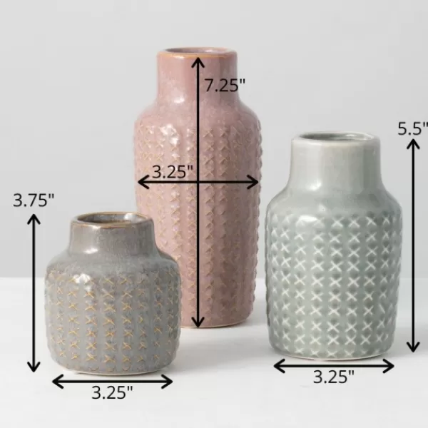 Vases-Kirkland's Home Textured Ceramic Vases, Set Of 3 Pink/Green/Gray