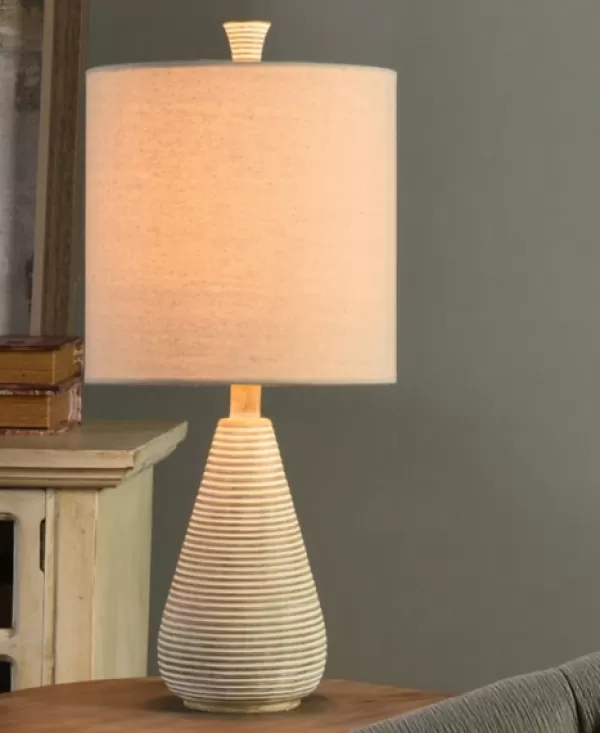 Table Lamps-Kirkland's Home Textured Stripe Accent Table Lamp Tan