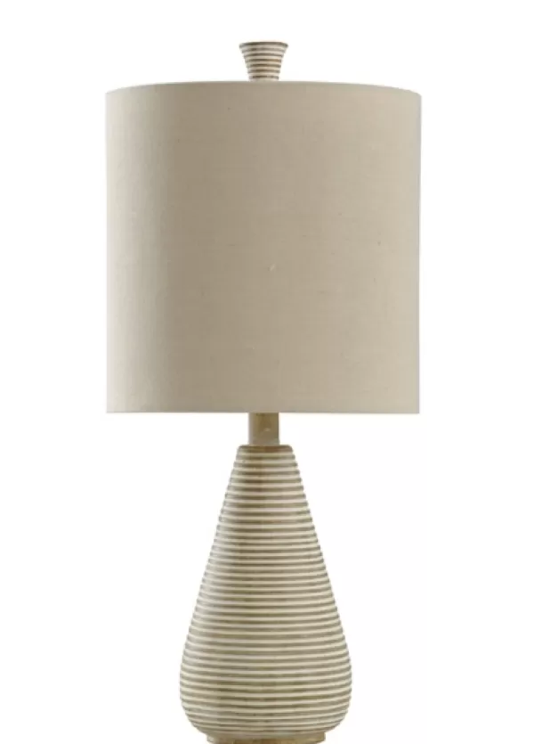 Table Lamps-Kirkland's Home Textured Stripe Accent Table Lamp Tan