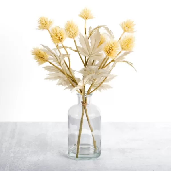 Arrangements & Greenery-Kirkland's Home Thistle Arrangement In Glass Vase Yellow/Ivory