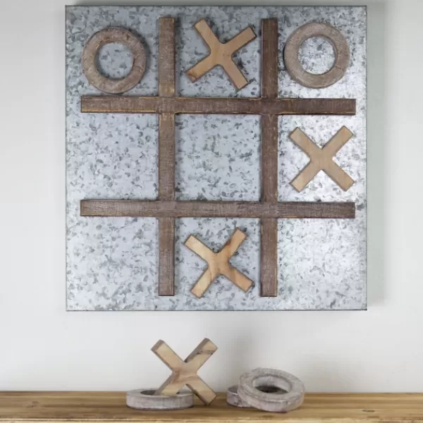 Memo & Chalkboards-Kirkland's Home Tic Tac Toe Wood And Metal Magnetic Memo Board Brown/Silver