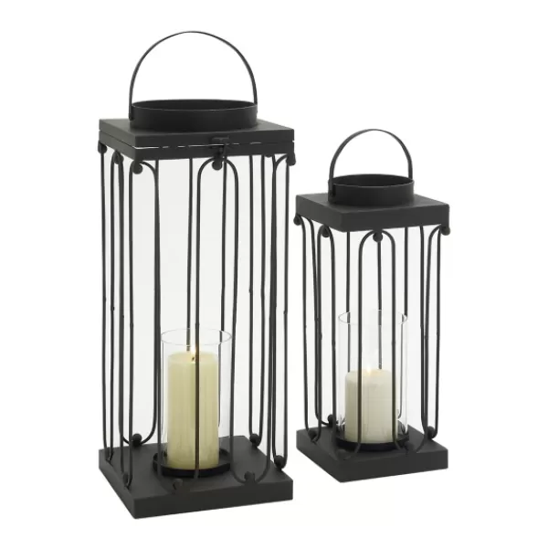 Lanterns-Kirkland's Home Tin Open Frame Lanterns, Set Of 2 Black