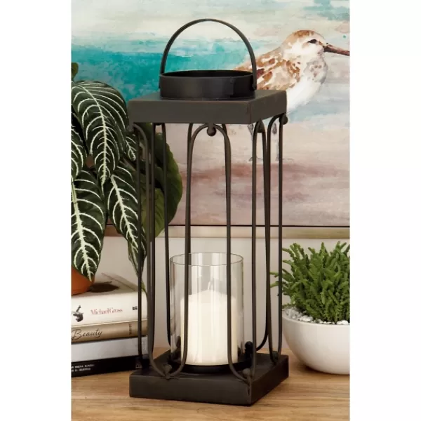 Lanterns-Kirkland's Home Tin Open Frame Lanterns, Set Of 2 Black