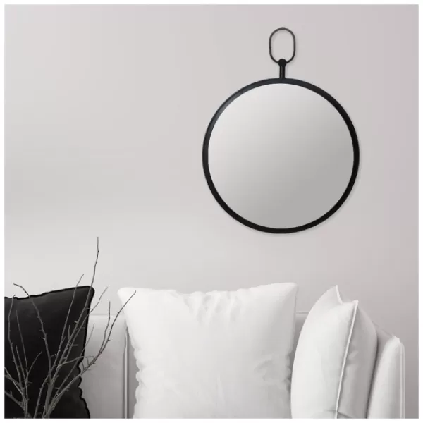 Decorative Mirrors-Kirkland's Home Top Loop Round Wall Mirror Black