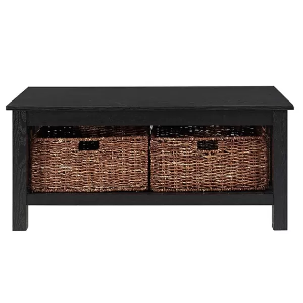 Coffee Tables-Kirkland's Home Traditional Wooden Basket Coffee Table Black