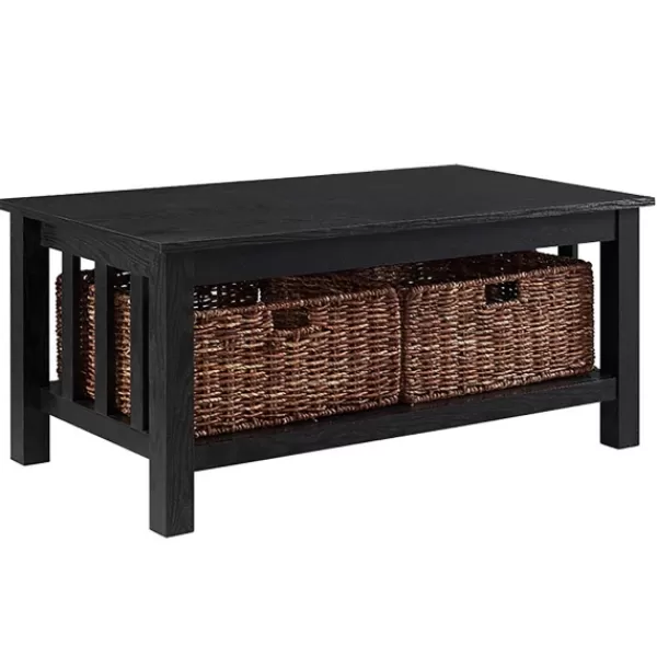 Coffee Tables-Kirkland's Home Traditional Wooden Basket Coffee Table Black