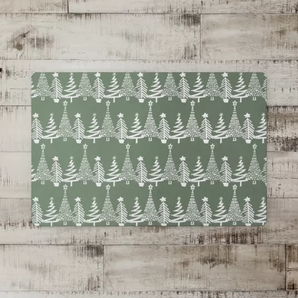 Kitchen & Floor Mats-Kirkland's Home Tree Pattern Christmas Kitchen Mat Green