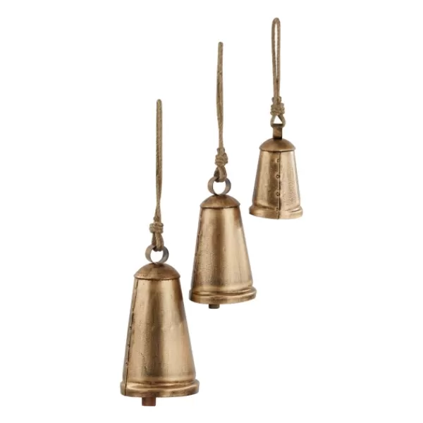 Decorative Accents-Kirkland's Home Triangular Aged Hanging Bells, Set Of 3 Gold