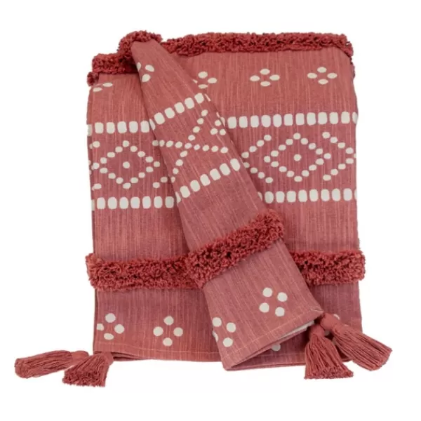 Blankets & Throws-Kirkland's Home Tribal Tufted Stripe Throw Red