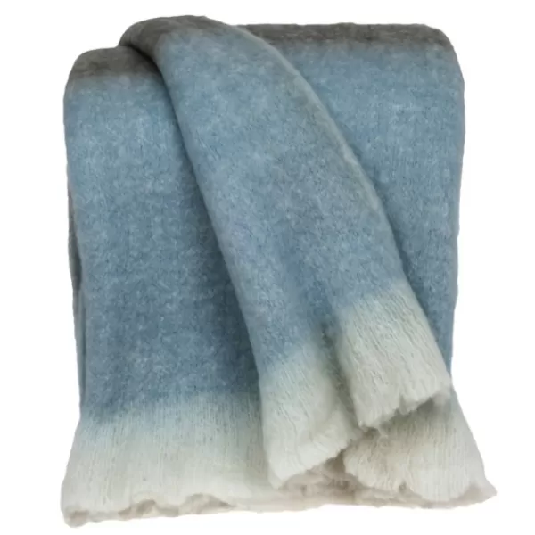 Blankets & Throws-Kirkland's Home Tri-Color Wool Handloomed Throw Blue/Gray/White