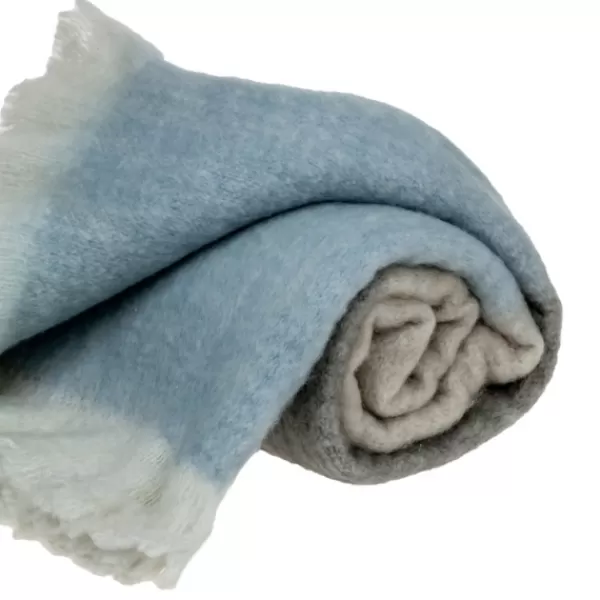 Blankets & Throws-Kirkland's Home Tri-Color Wool Handloomed Throw Blue/Gray/White