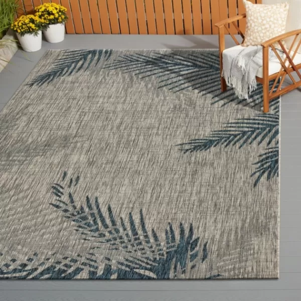 Outdoor Rugs-Kirkland's Home Tropical Palms Captiva Outdoor Area Rug, 5X7 Blue/Tan