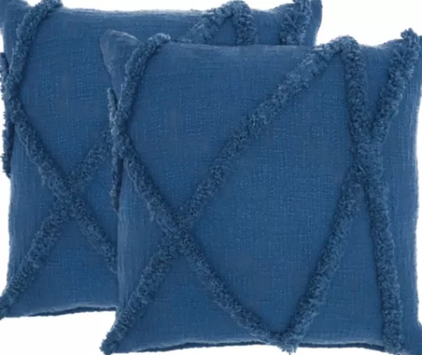 Pillows-Kirkland's Home Tufted Abstract Diamond Pillows, Set Of 2 Blue