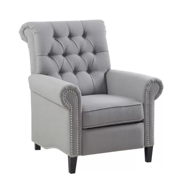 Accent Chairs-Kirkland's Home Tufted Back Nailhead Trim Recliner Armchair Gray