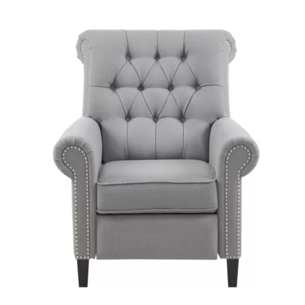 Accent Chairs-Kirkland's Home Tufted Back Nailhead Trim Recliner Armchair Gray