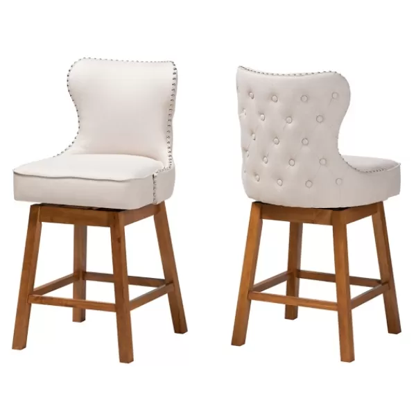 Bar Stools & Counter Height Stools-Kirkland's Home Tufted Back Swivel Counter Stools, Set Of 2 Ivory