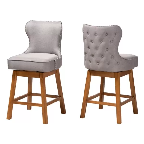 Bar Stools & Counter Height Stools-Kirkland's Home Tufted Back Swivel Counter Stools, Set Of 2 Gray