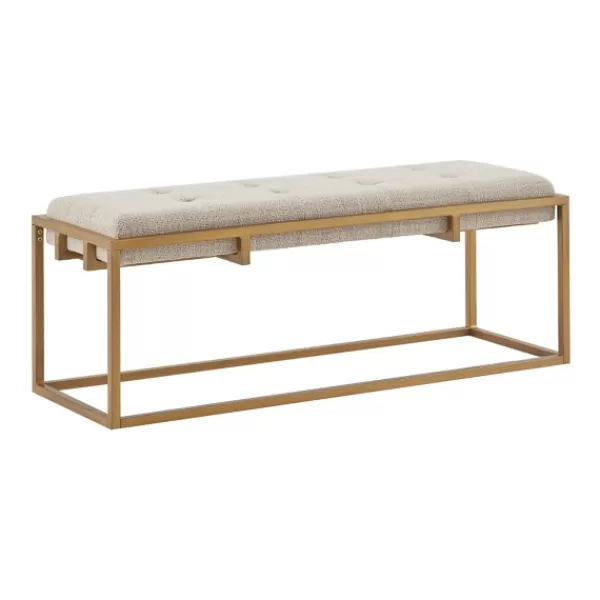 Benches & Ottomans-Kirkland's Home Tufted Bronze Metal Bench Tan