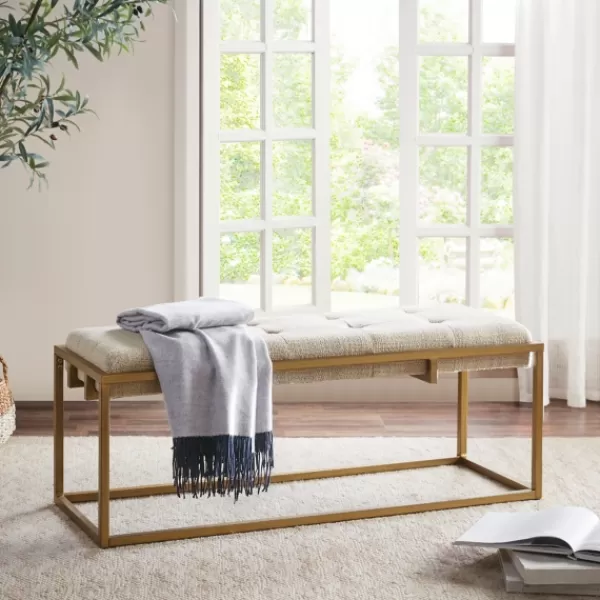 Benches & Ottomans-Kirkland's Home Tufted Bronze Metal Bench Tan