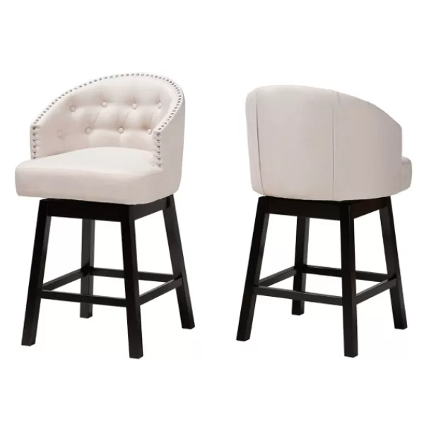 Bar Stools & Counter Height Stools-Kirkland's Home Tufted Seat Swivel Counter Stools, Set Of 2 Ivory