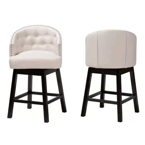 Bar Stools & Counter Height Stools-Kirkland's Home Tufted Seat Swivel Counter Stools, Set Of 2 Ivory