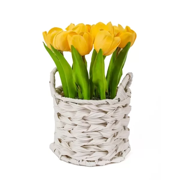 Arrangements & Greenery-Kirkland's Home Tulip Arrangement In Basket Yellow