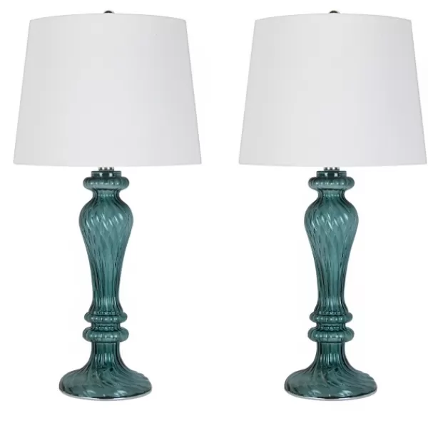 Table Lamps-Kirkland's Home Turquoise Glass Table Lamps, Set Of 2 White