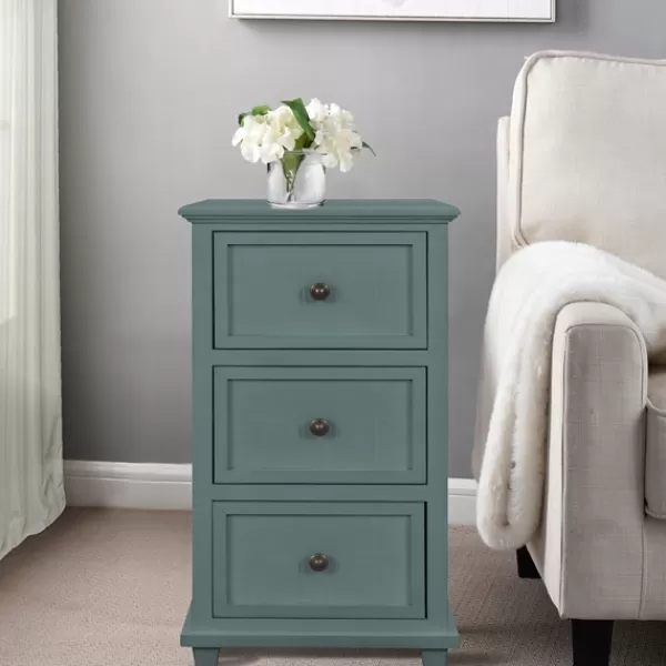 Accent & End Tables-Kirkland's Home Turquoise Slim Wooden 3-Drawer Side Table Green