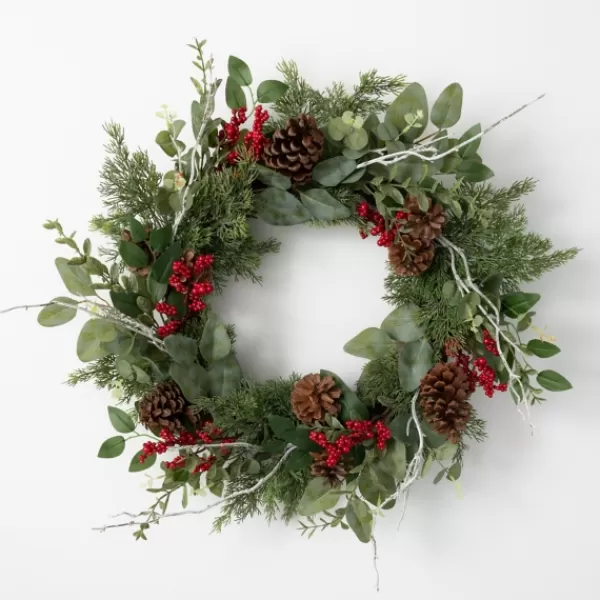 Wreaths-Kirkland's Home Twigs And Winter Foliage Pine Berry Wreath Green/Red/Brown