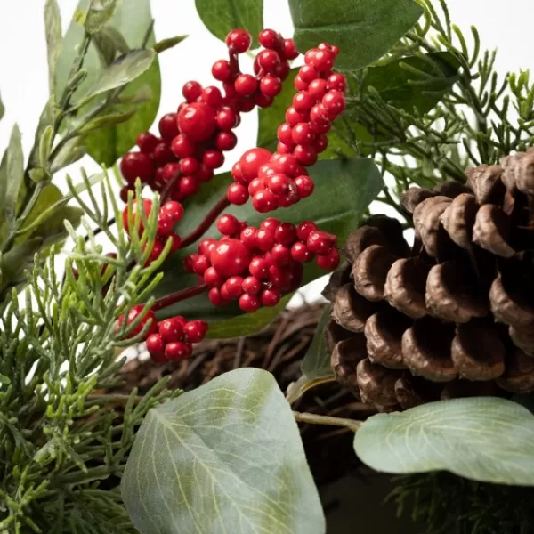 Wreaths-Kirkland's Home Twigs And Winter Foliage Pine Berry Wreath Green/Red/Brown