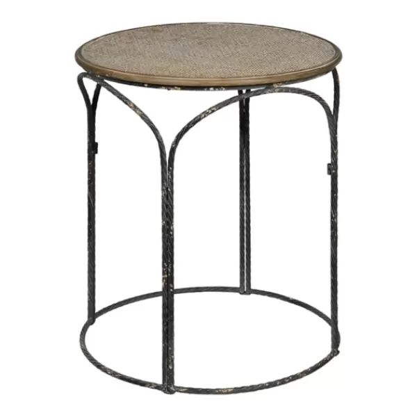 Accent & End Tables-Kirkland's Home Twisted Metal Leg Rattan Top Accent Table Black/Tan