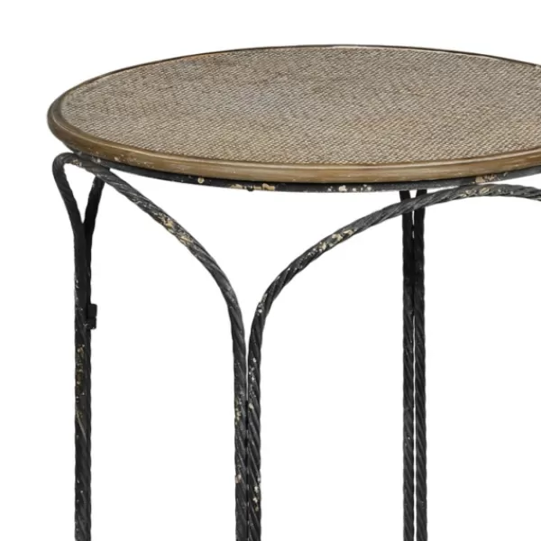 Accent & End Tables-Kirkland's Home Twisted Metal Leg Rattan Top Accent Table Black/Tan