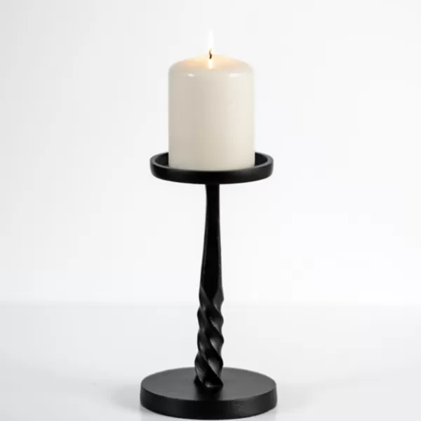 Candle Holders-Kirkland's Home Twisted Metal Pillar Candle Holder, 8 In. Black