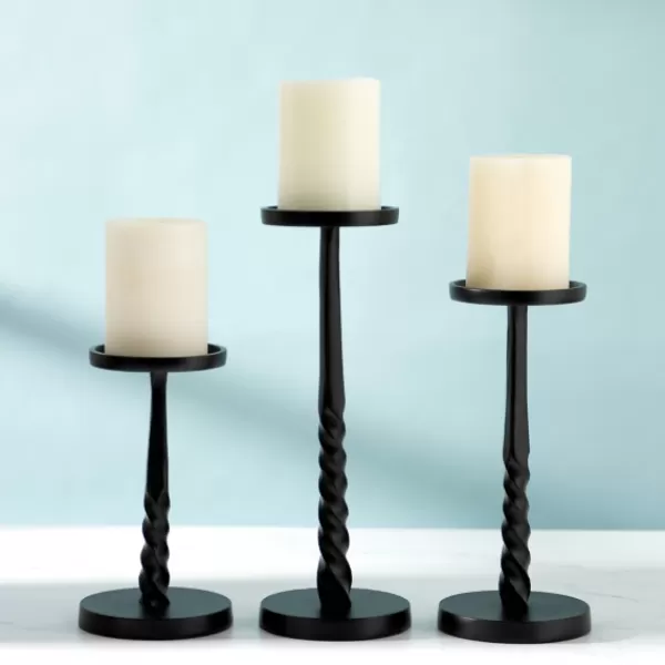 Candle Holders-Kirkland's Home Twisted Metal Pillar Candle Holder, 8 In. Black