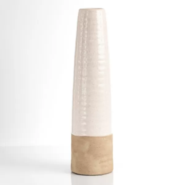 Vases-Kirkland's Home Two Tone Stoneware Vase, 15 In. White/Tan