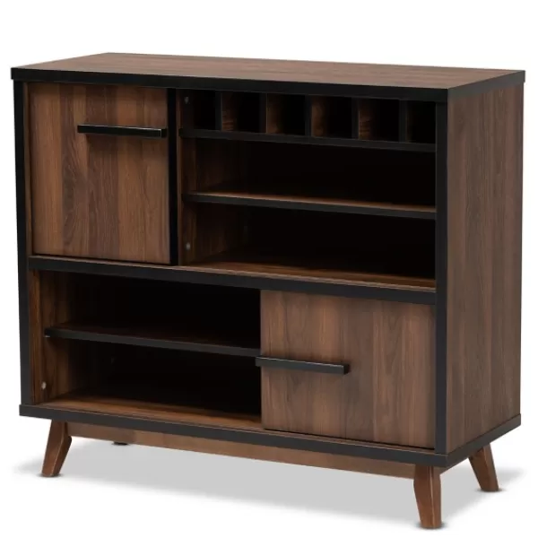 Cabinets & Sideboards-Kirkland's Home Two Tone Walnut Wood Wine Storage Cabinet Brown/Black