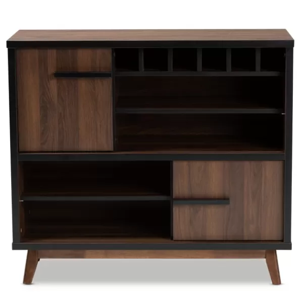 Cabinets & Sideboards-Kirkland's Home Two Tone Walnut Wood Wine Storage Cabinet Brown/Black