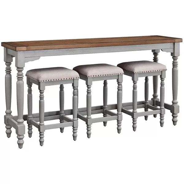 Dining Sets-Kirkland's Home Two Tone Wood 4-Pc. Counter Table & Stool Set Gray/Brown