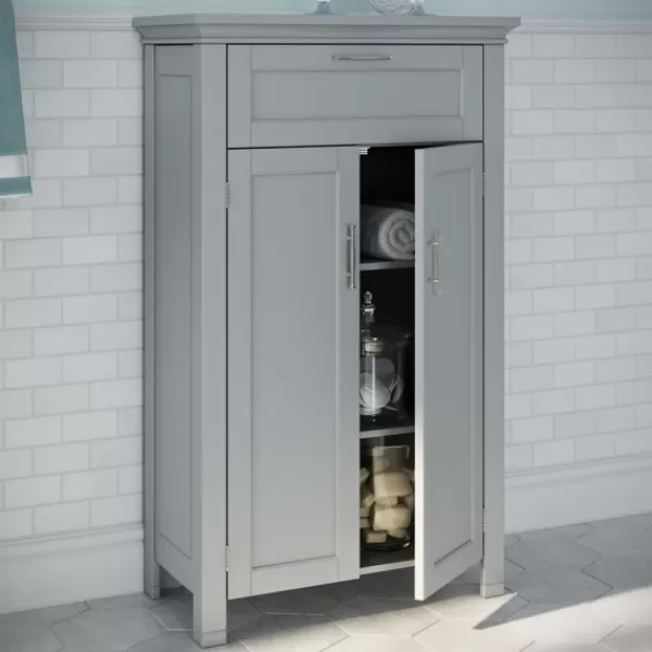 Cabinets & Sideboards-Kirkland's Home Two-Door Top Shelf Cabinet Gray