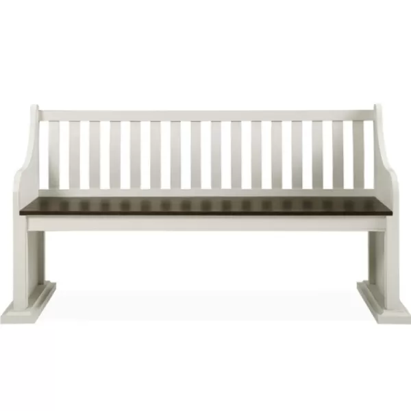 Entryway Furniture-Kirkland's Home Two-Tone Dark Oak And Ivory High Back Wooden Bench White