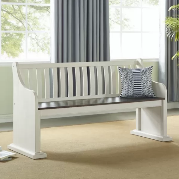 Entryway Furniture-Kirkland's Home Two-Tone Dark Oak And Ivory High Back Wooden Bench White