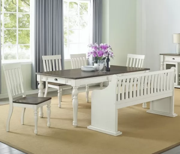 Entryway Furniture-Kirkland's Home Two-Tone Dark Oak And Ivory High Back Wooden Bench White