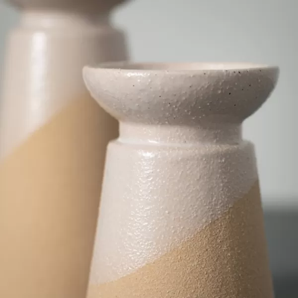 Candle Holders-Kirkland's Home Two-Toned Cream Pillar Candle Holders, Set Of 2 Ivory/Tan